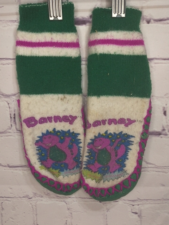 Barneys New York Other - Vintage Barneys New York Kids Green, White & Pink Barney Gripper Socks AE